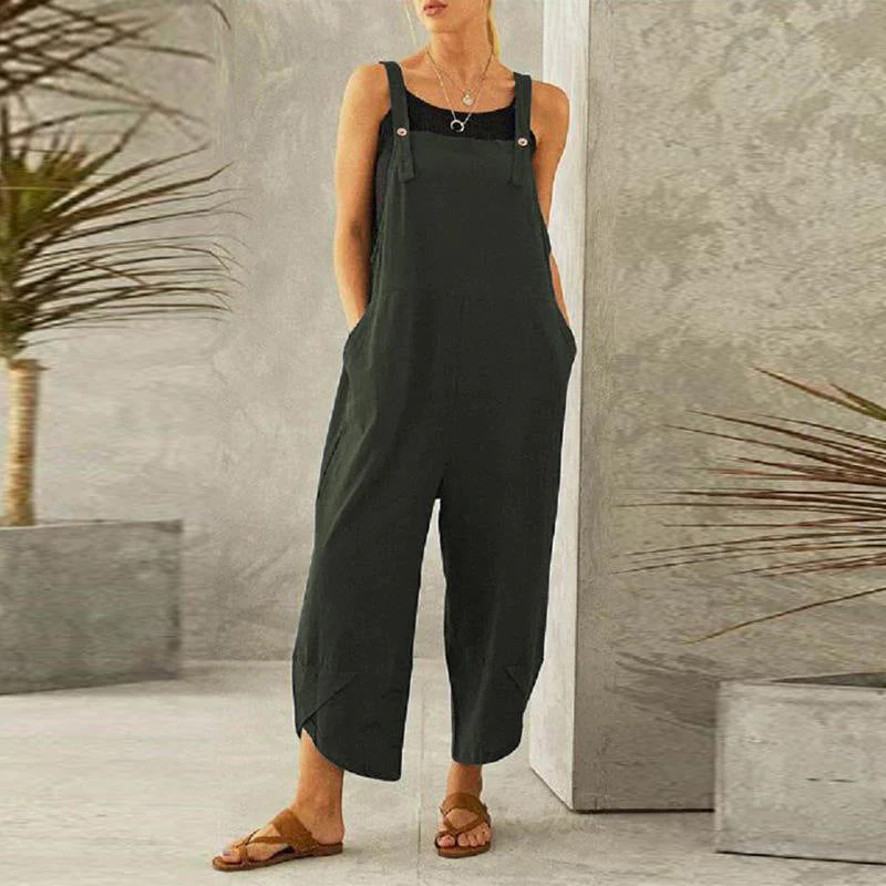 Maureen is een luchtige en comfortabele jumpsuit met een losse pasvorm, wijde pijpen en verstelbare spaghettibandjes. Gemaakt van zacht polyester voor een soepel vallende en ademende look. Perfect voor casual dagen, thuis loungen of zomerse uitjes. Met handige zakken en verkrijgbaar in marineblauw, grijs, rood, groen, zwart, paars en oranje, maten XS-4XL. Voeg moeiteloze stijl toe aan je garderobe met Maureen. Bestel nu en geniet van ultiem comfort!