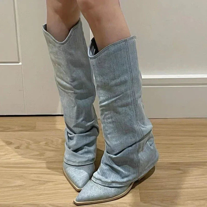 Selene | Stijlvolle Denim Knielaarzen