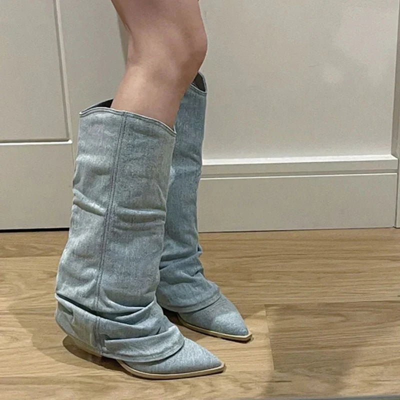 Selene | Stijlvolle Denim Knielaarzen