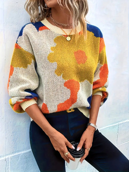 Arabella trui met abstract bloemenontwerp – een levendig en artistiek statementstuk voor je garderobe. Met een comfortabele pasvorm en lichte warmte biedt deze trui een perfecte mix van stijl en comfort. Ideaal voor casual dagen, creatieve bijeenkomsten of gezellige avonden. Combineer eenvoudig met jeans of leggings voor een opvallende look. Verkrijgbaar in veelkleurig, maten S-XL. Voeg expressieve flair en comfort toe aan je outfits met de Arabella. Bestel nu!