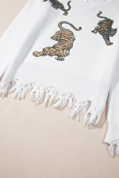 Monroe | Witte trui met rafelige details en pailletten