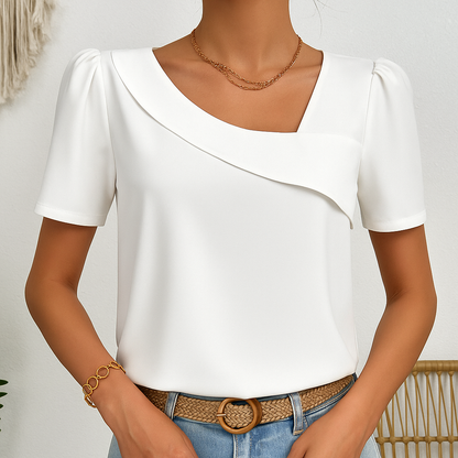 Mildred | Damenbluse mit asymmetrischem Halsausschnitt und Puffärmeln