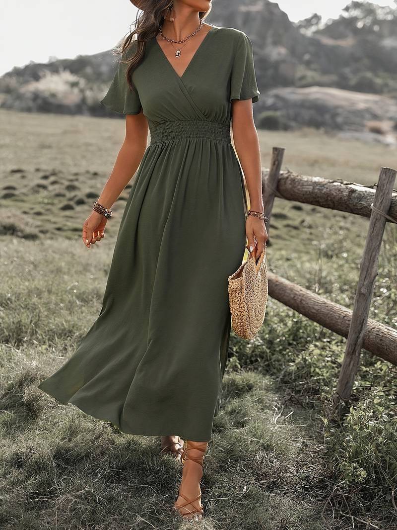 Martha | Elegante Zomerjurk met V-Hals en Elastische Taille