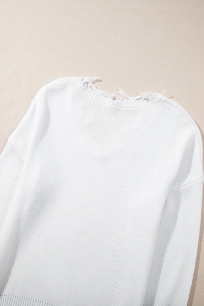 Monroe | Witte trui met rafelige details en pailletten