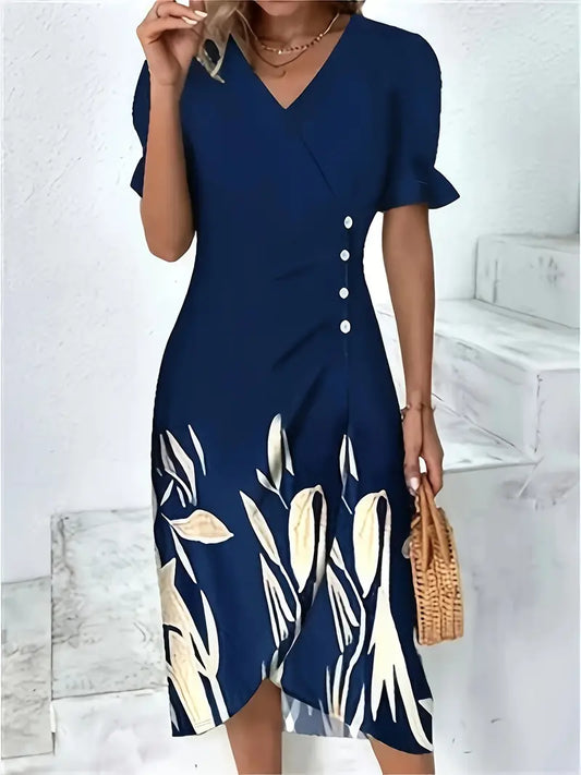 Hollis | Elegante jurk met korte mouwen en bloemenprint