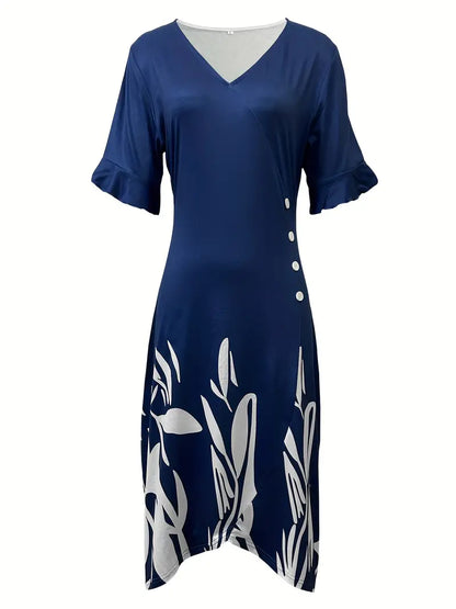 Hollis | Elegante jurk met korte mouwen en bloemenprint
