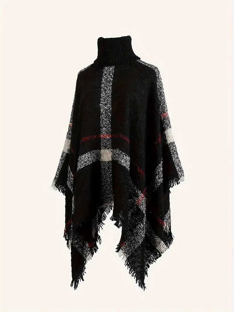 Indrina geruite poncho met colkraag – de perfecte mix van stijl en comfort. Deze elegante poncho met klassiek ruitpatroon, franje afwerking, hoge col en ontspannen pasvorm is ideaal voor herfstuitjes, casual koffiedates of knusse dagen thuis. Verkrijgbaar in beige en zwart, one size. Voeg warmte en tijdloze charme toe aan je wintergarderobe met de veelzijdige Indrina. Bestel nu en geniet van moeiteloze elegantie!