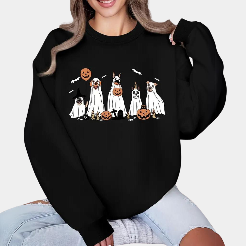Marit | Halloween Pullover mit Hundeprint für Damen