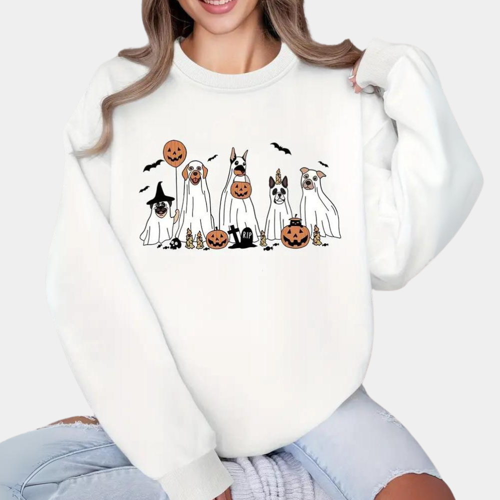 Marit | Halloween Pullover mit Hundeprint für Damen