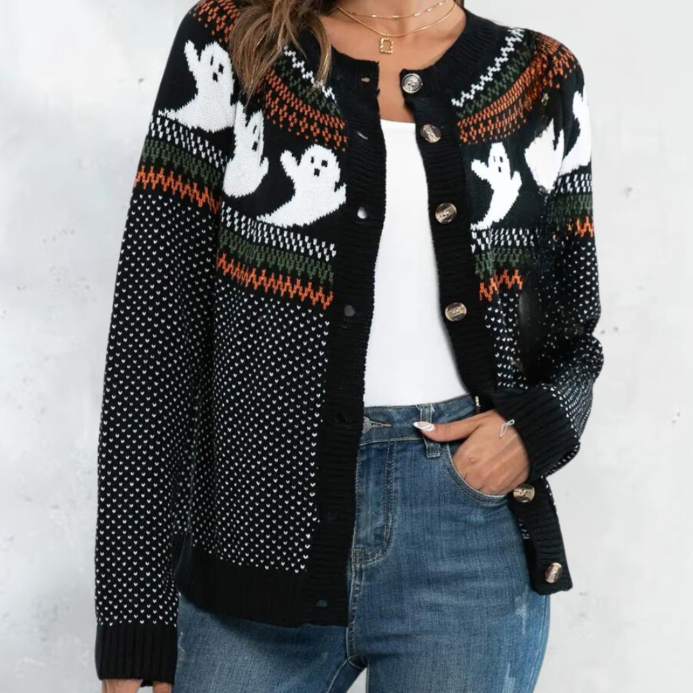 Ciska | Unisex gestrickte Halloween-Geister-Strickjacke