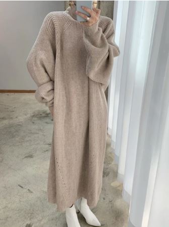 Yvaine | Gebreide Maxi Jurk met Lange Mouwen