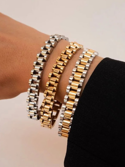 Palmina | Breites Schakelarmband Gold-Silber