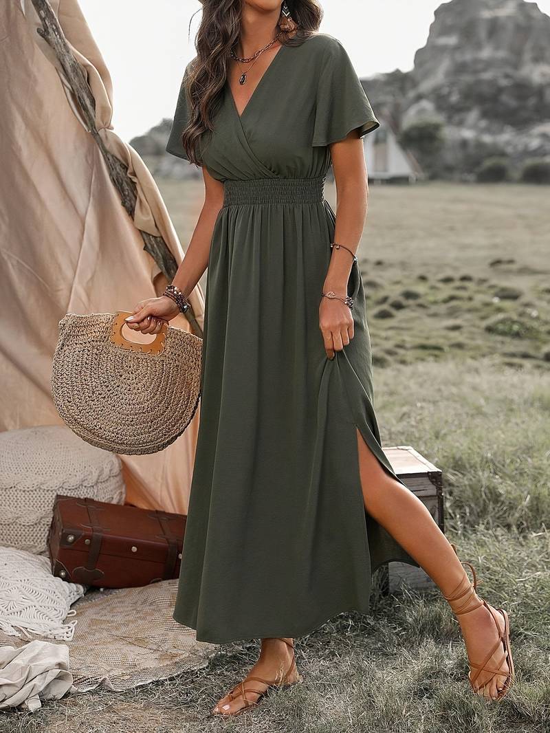 Martha | Elegante Zomerjurk met V-Hals en Elastische Taille
