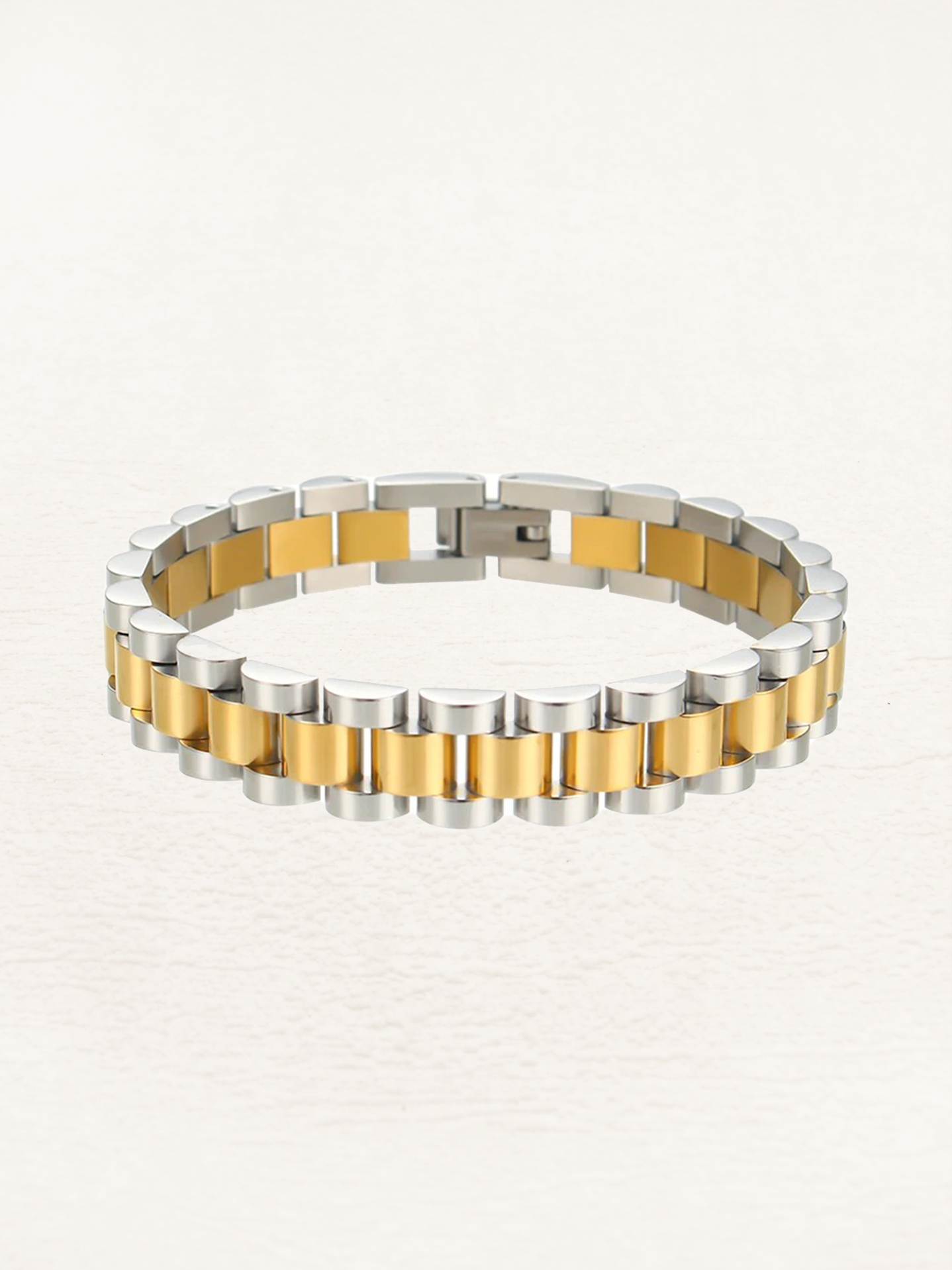 Palmina | Breites Schakelarmband Gold-Silber