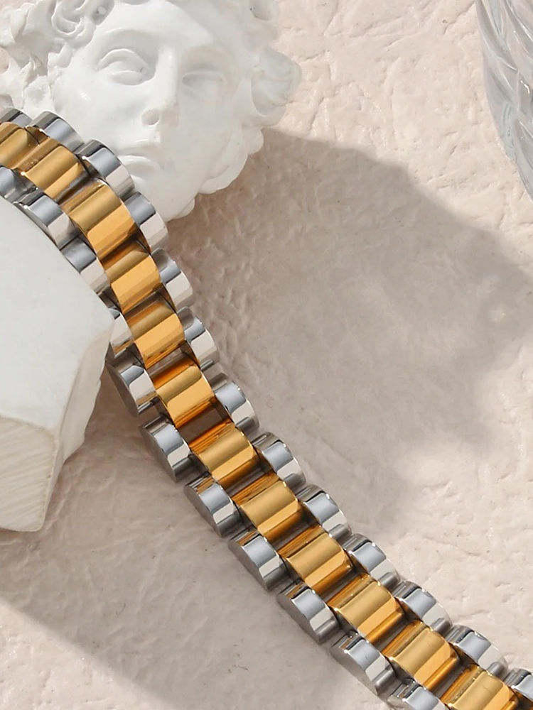 Palmina | Breites Schakelarmband Gold-Silber