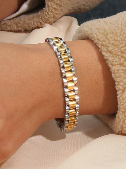 Palmina | Breites Schakelarmband Gold-Silber