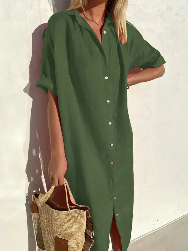 Antonella | Casual Linnen Strandjurk met Knopen