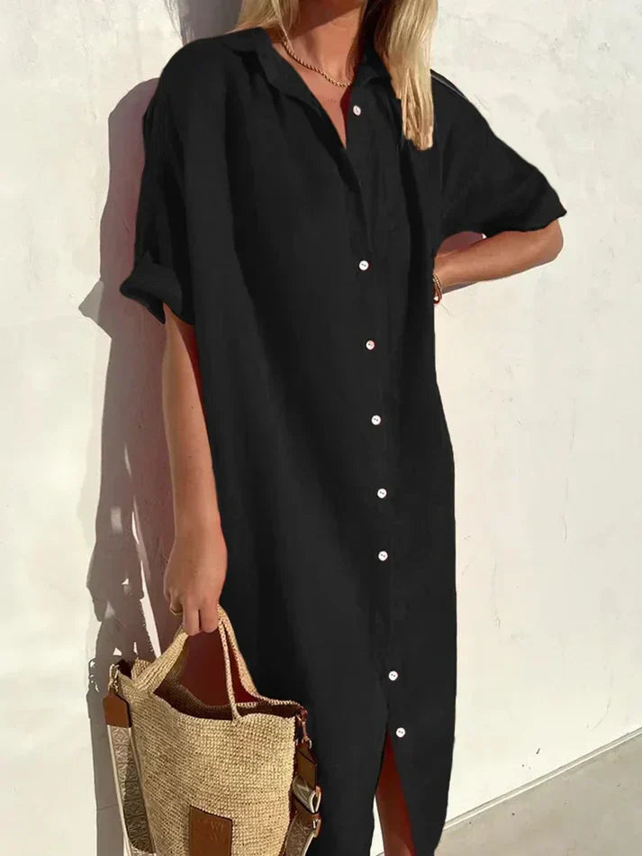 Antonella | Casual Linnen Strandjurk met Knopen
