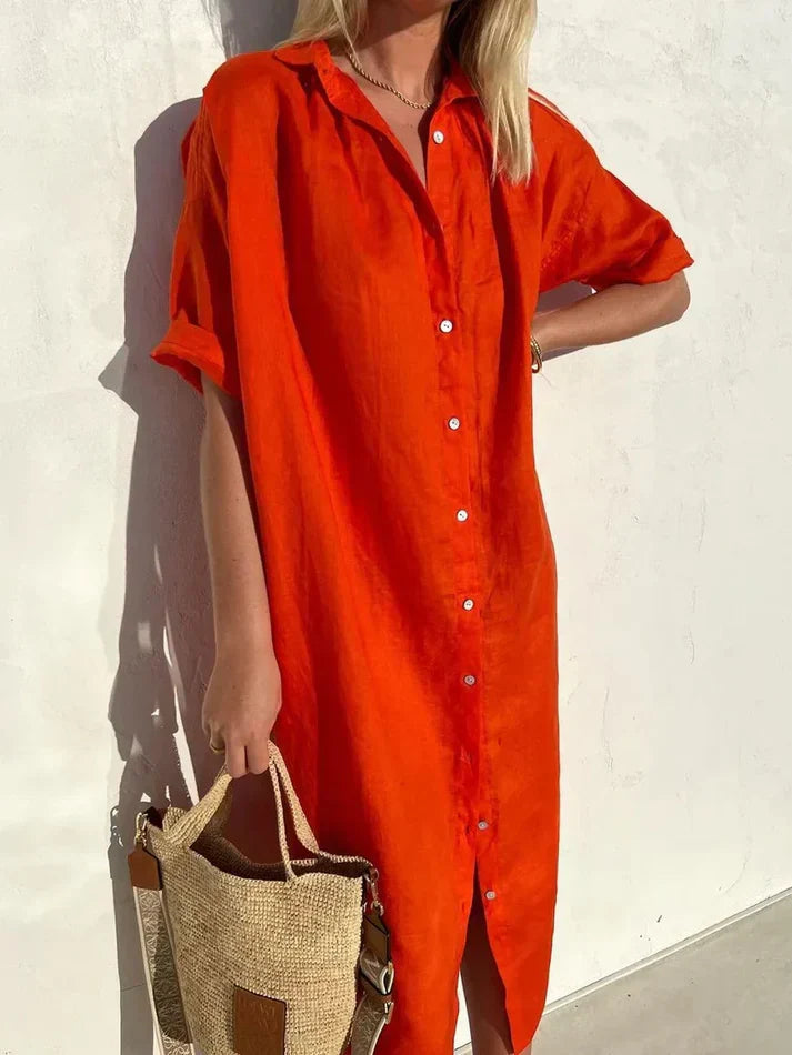Antonella | Casual Linnen Strandjurk met Knopen