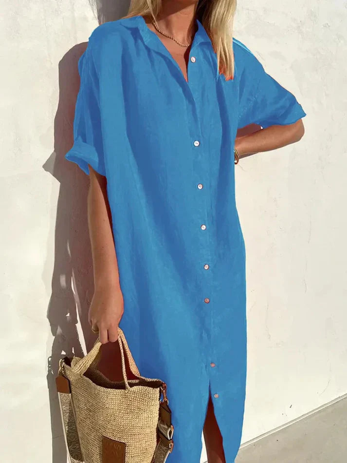 Antonella | Casual Linnen Strandjurk met Knopen