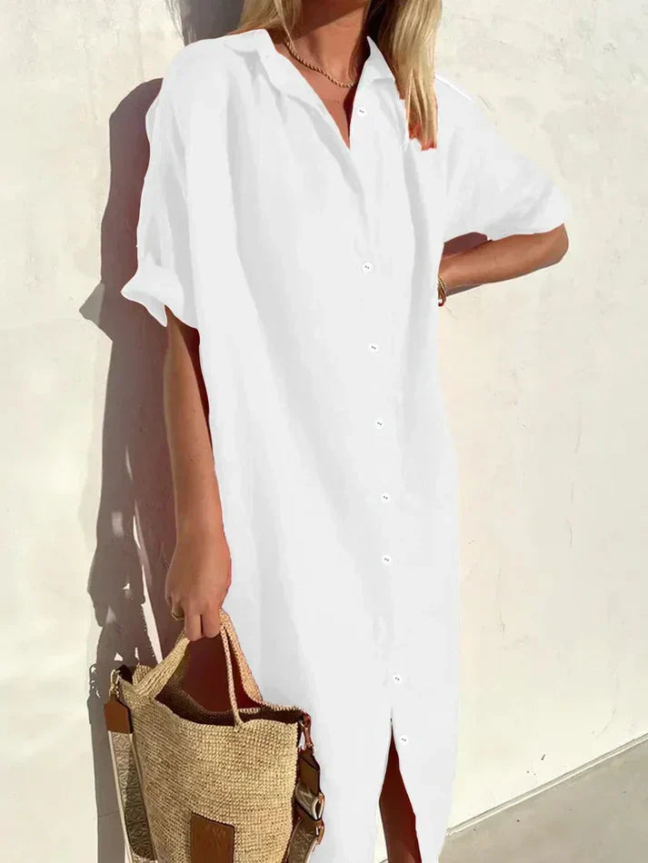 Antonella | Casual Linnen Strandjurk met Knopen