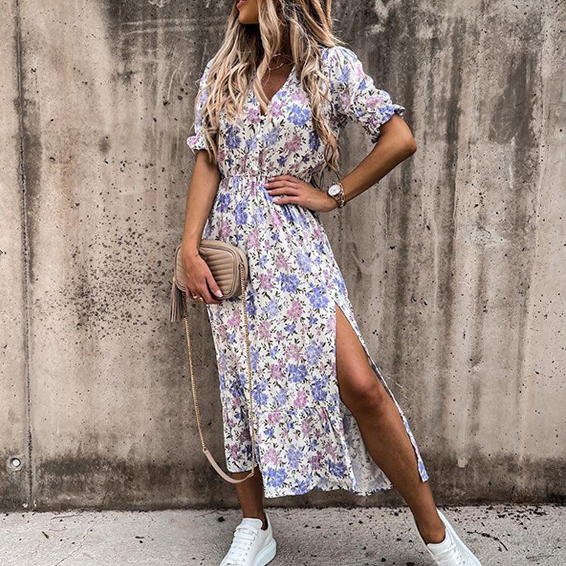 Melora | Bloemenprint Jurk met Split