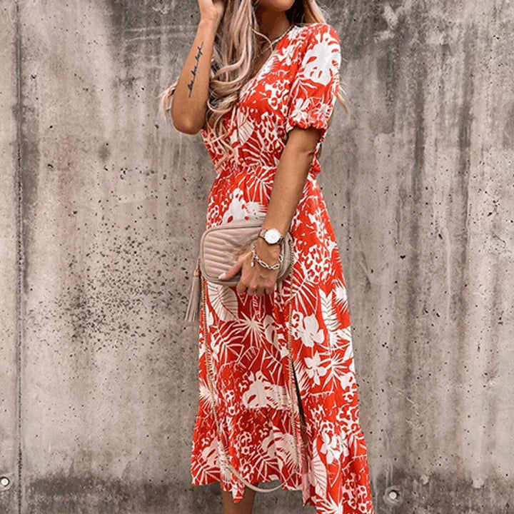 Melora | Bloemenprint Jurk met Split