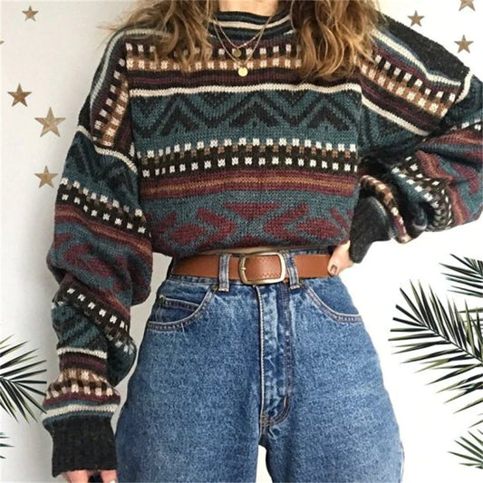 Caris - Bohemian Herbst Vintage Look Pullover für Frauen