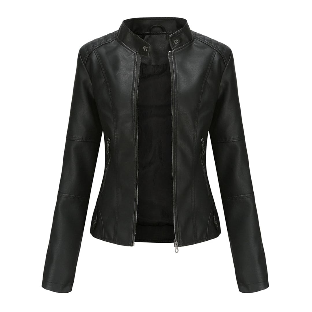 leren jas met lange mouwen en slanke fit