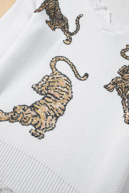 Monroe | Witte trui met rafelige details en pailletten