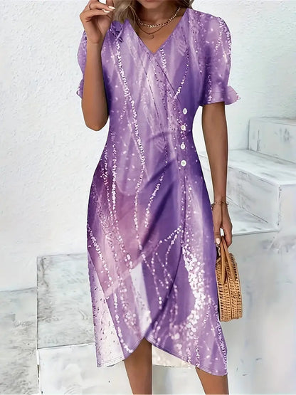 Hollis | Elegante jurk met korte mouwen en bloemenprint