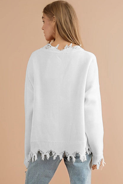Monroe | Witte trui met rafelige details en pailletten