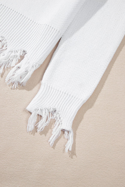 Monroe | Witte trui met rafelige details en pailletten