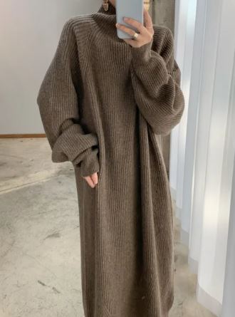Yvaine | Gebreide Maxi Jurk met Lange Mouwen