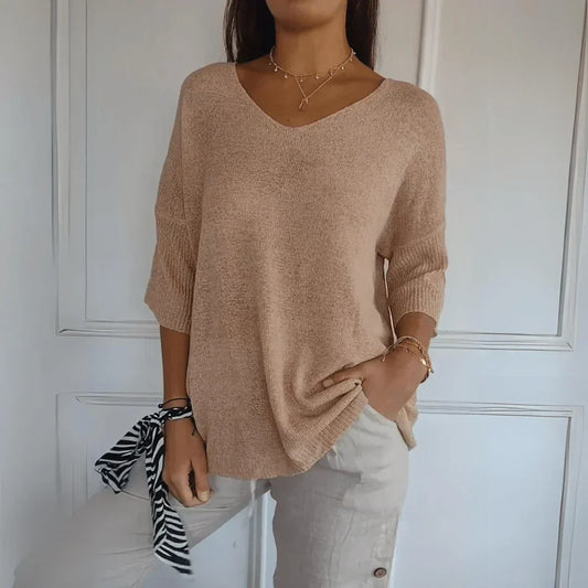 brigitte van maisonmuse, comfortabele casual trui voor het najaar met v-hals voor elegante look