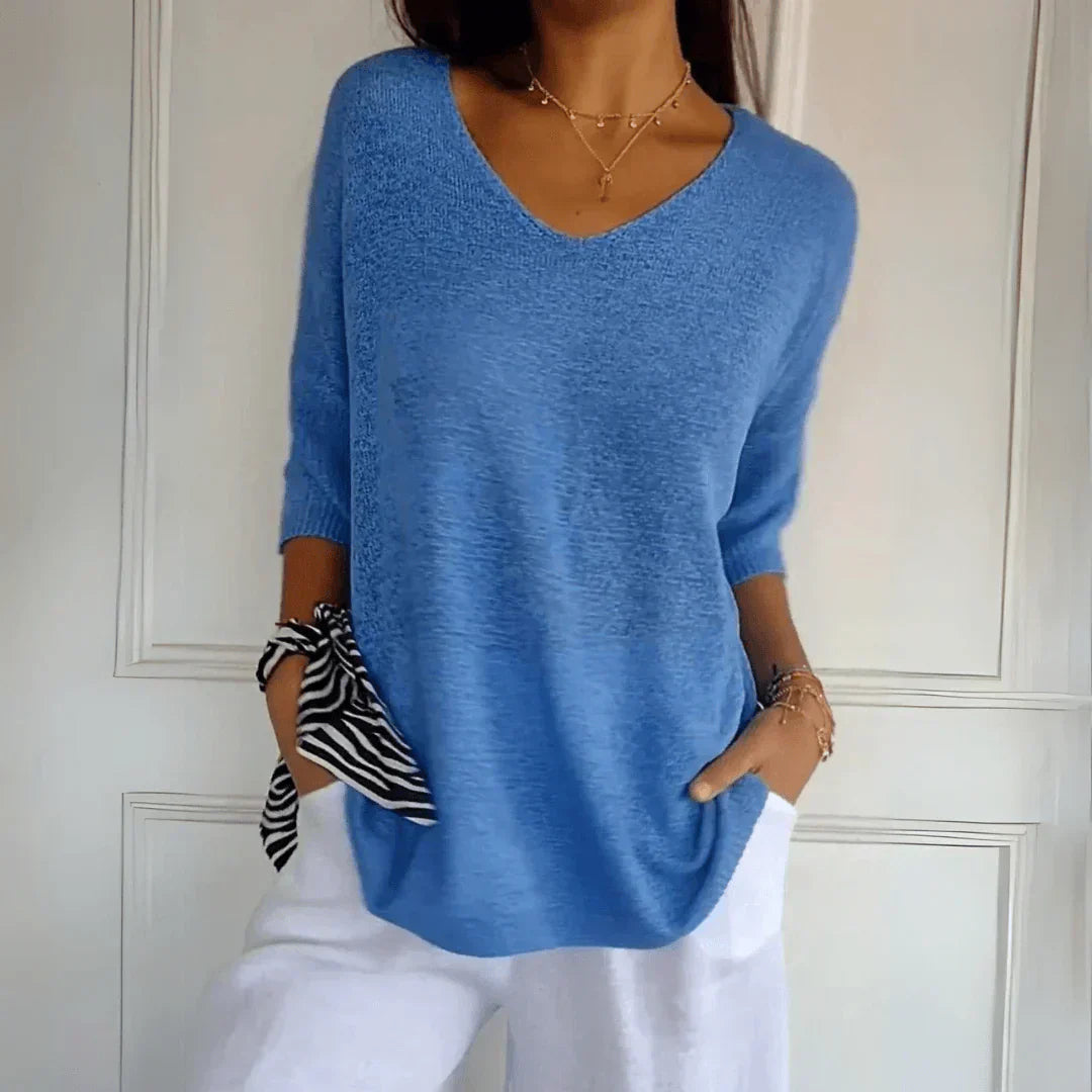 brigitte van maisonmuse, comfortabele casual trui voor het najaar met v-hals voor elegante look