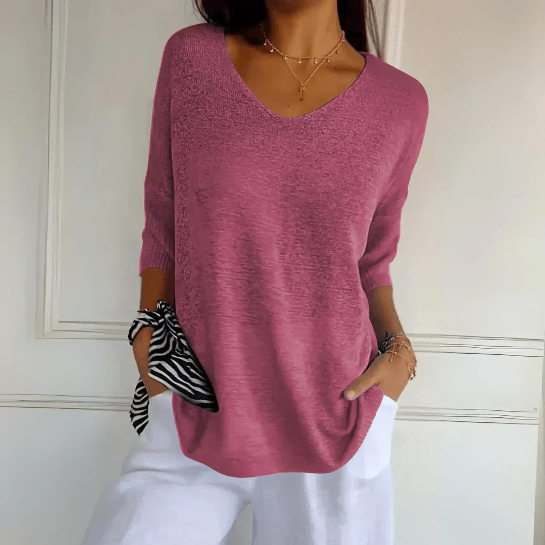 brigitte van maisonmuse, comfortabele casual trui voor het najaar met v-hals voor elegante look