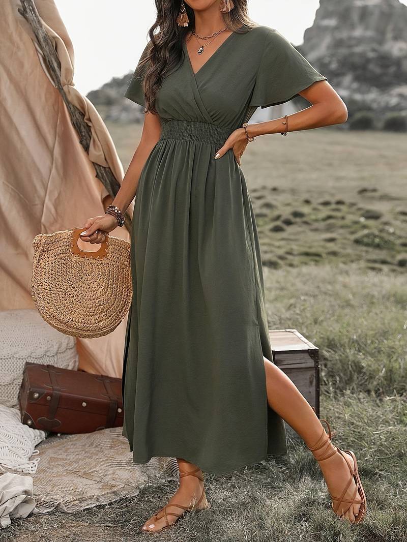 Martha | Elegante Zomerjurk met V-Hals en Elastische Taille