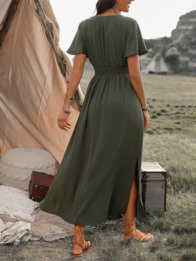 Martha | Elegante Zomerjurk met V-Hals en Elastische Taille