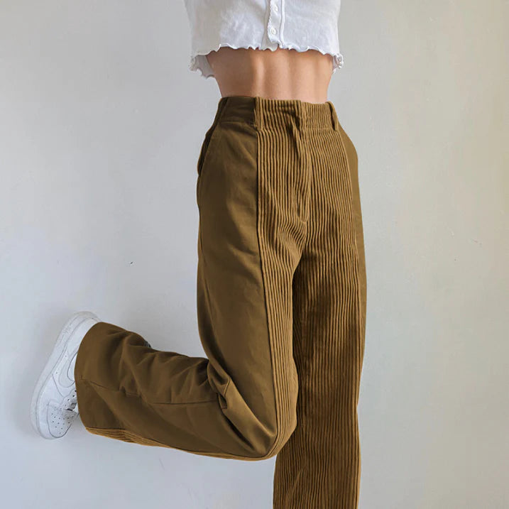 Wanda | Wijde corduroy broek met hoge taille