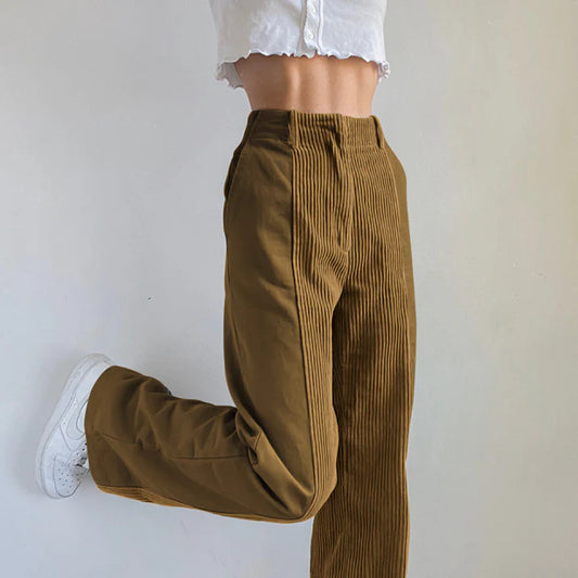 Wanda | Wijde corduroy broek met hoge taille